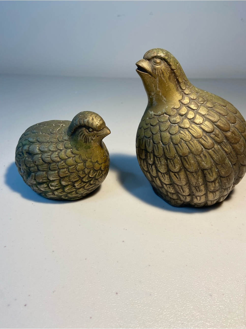 Vintage Brass Quail Pair Figurines - Gold Tone